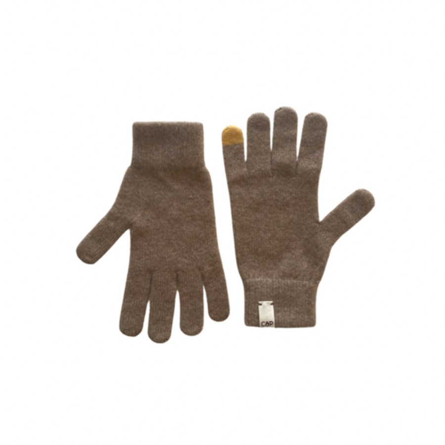 100% Recycled Cashmere Glove in Oat & Amber Tip