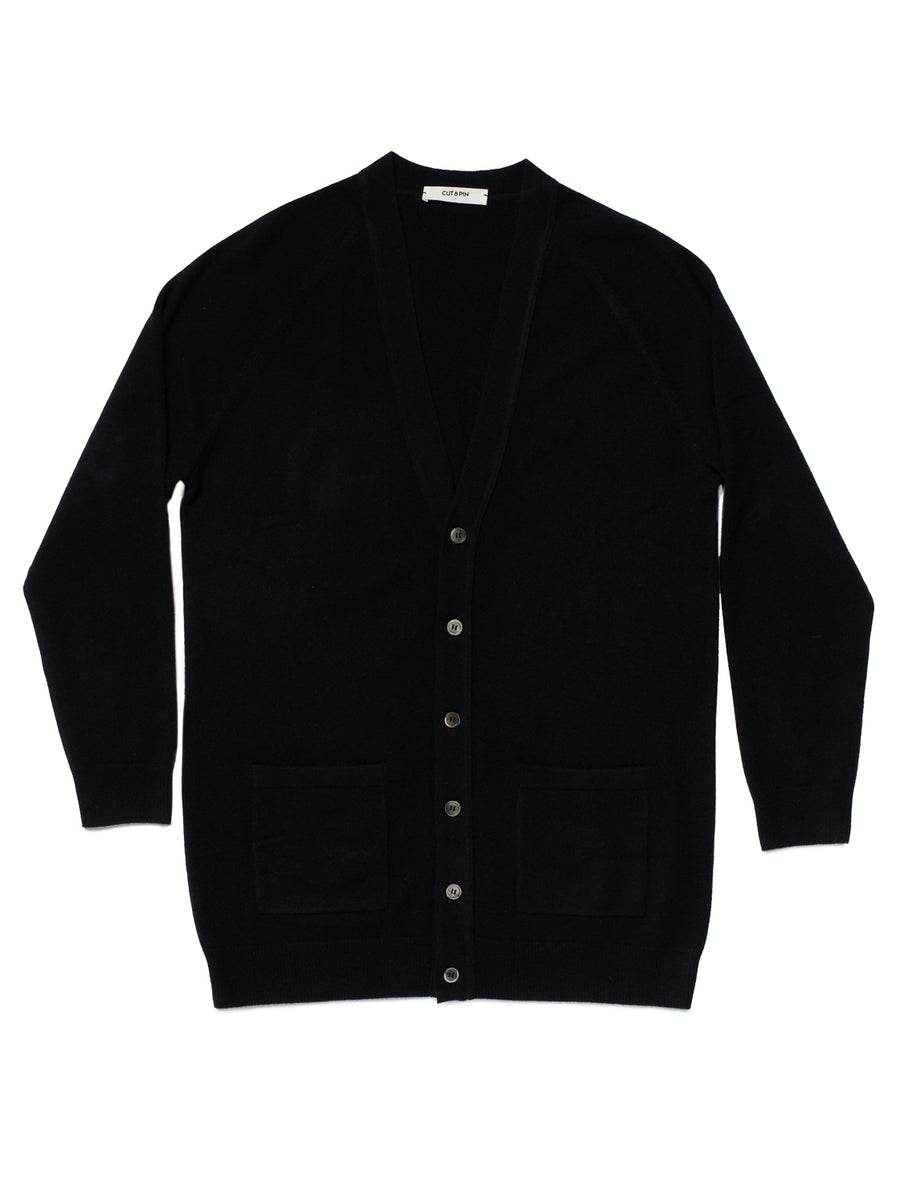 100% Cashmere longline cardigan in Black