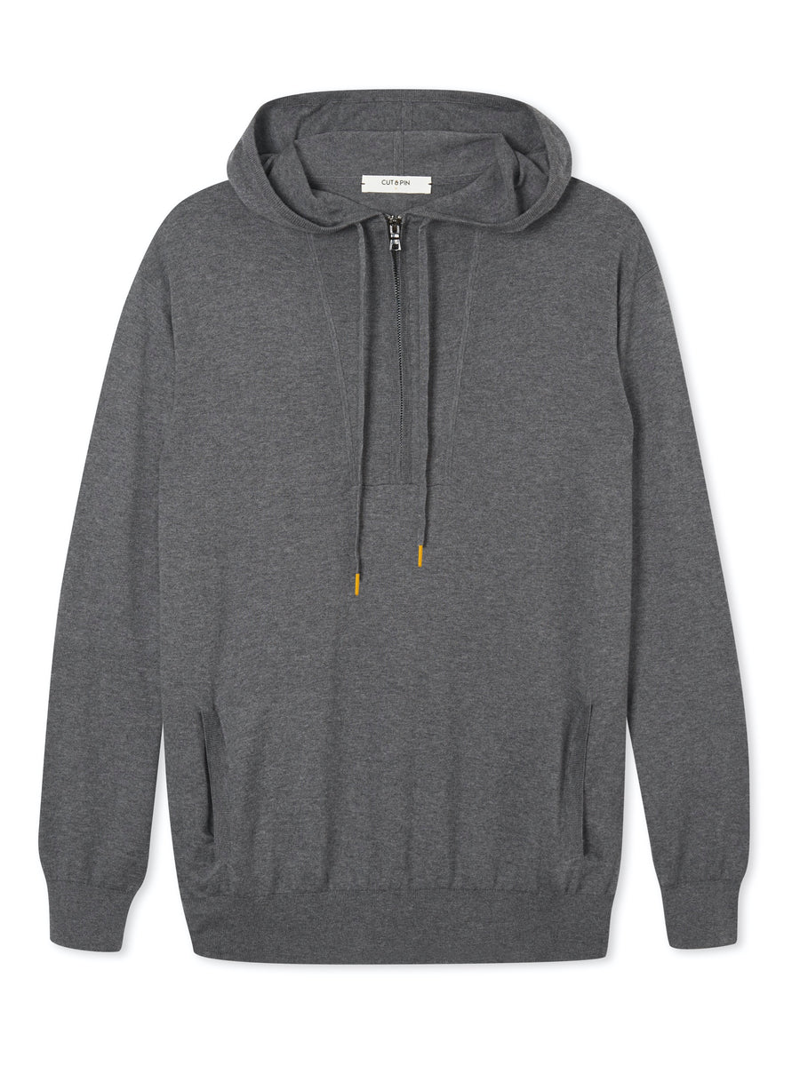 Cashmere & Cotton Knitted Hoody - Charcoal Grey