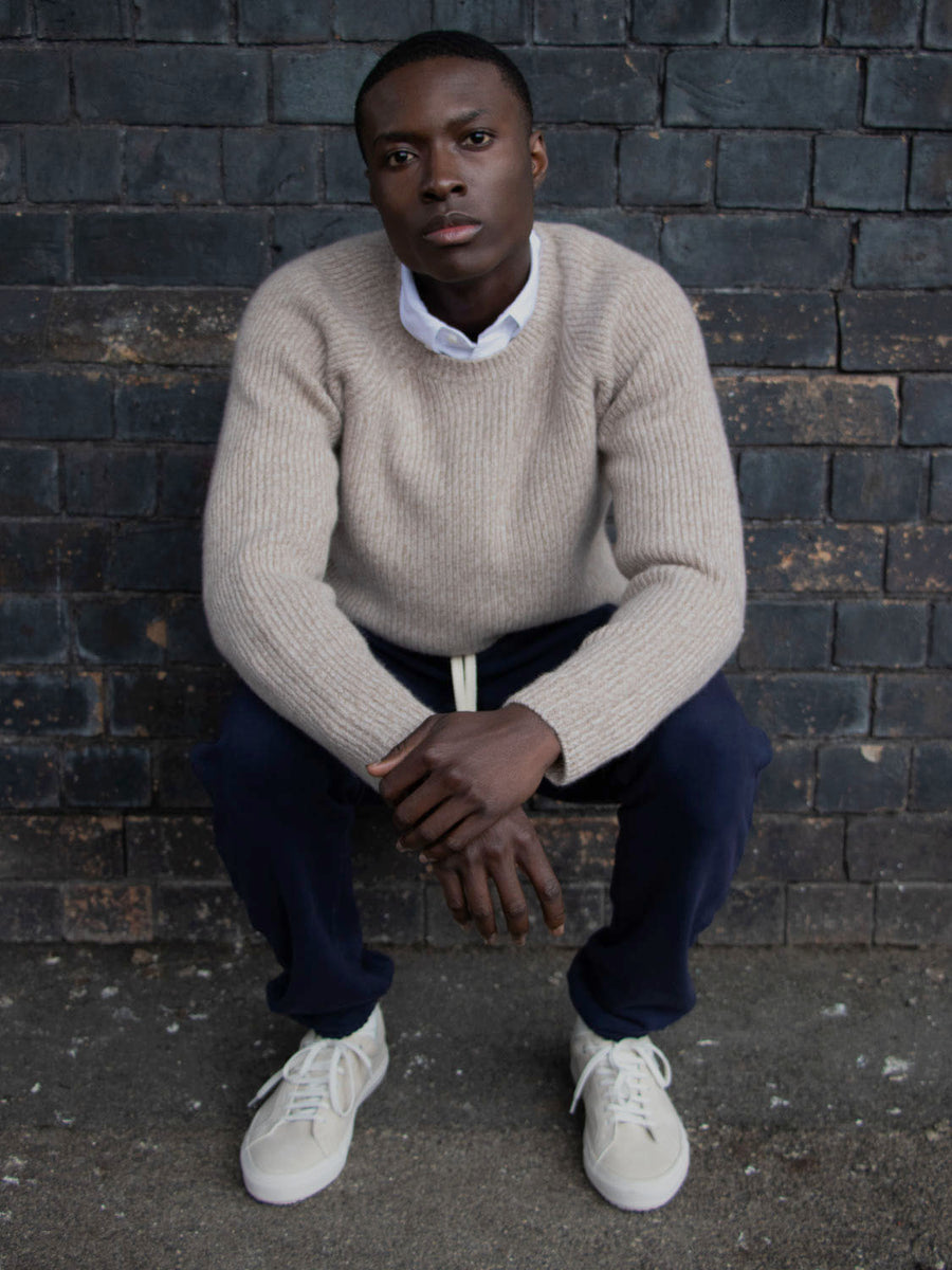 100% Cashmere ribbed crew sweater in Oat