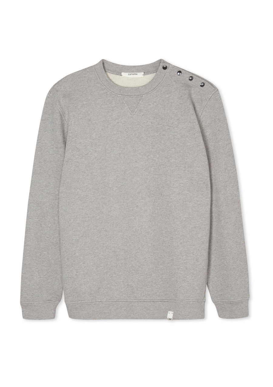 100% Natural Cotton Popper shoulder sweatshirt - Grey