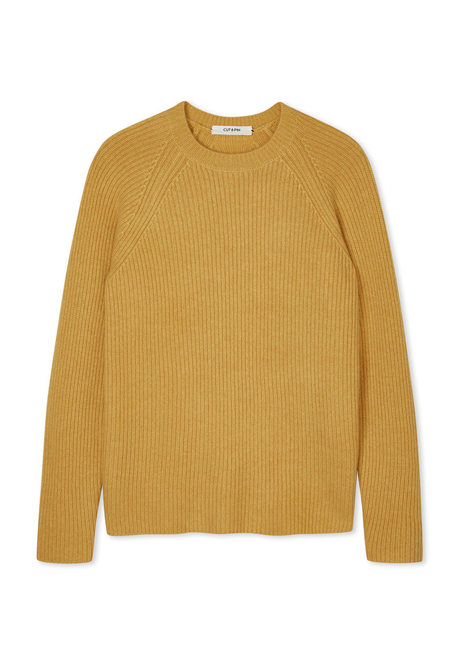 100% Cashmere ribbed crew sweater in Amber