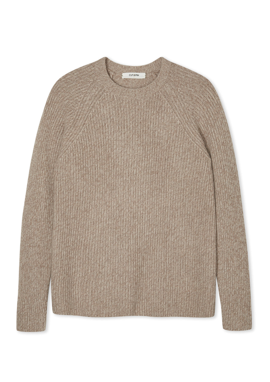 100% Cashmere ribbed crew sweater in Oat