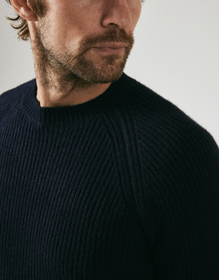 100% Cashmere ribbed crew sweater in Navy