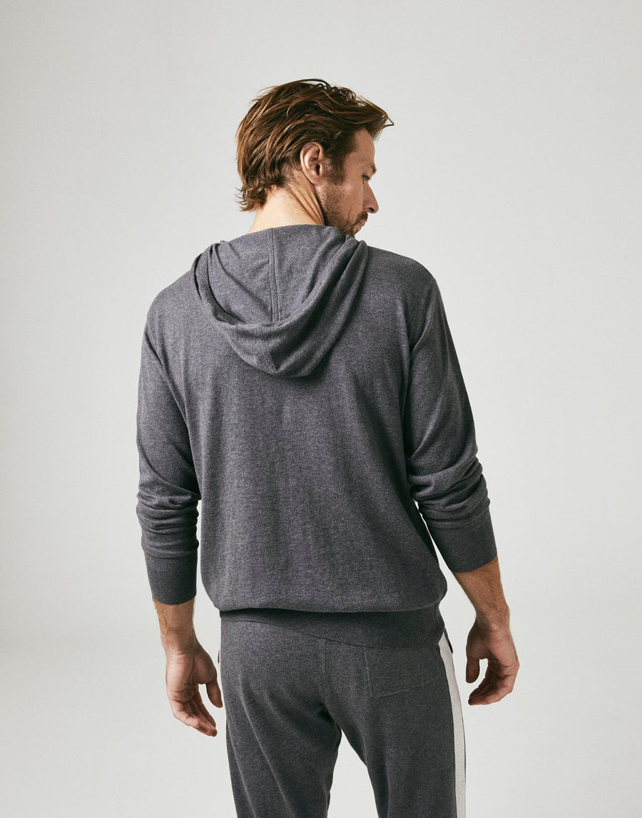 Cashmere & Cotton Knitted Hoody - Charcoal Grey