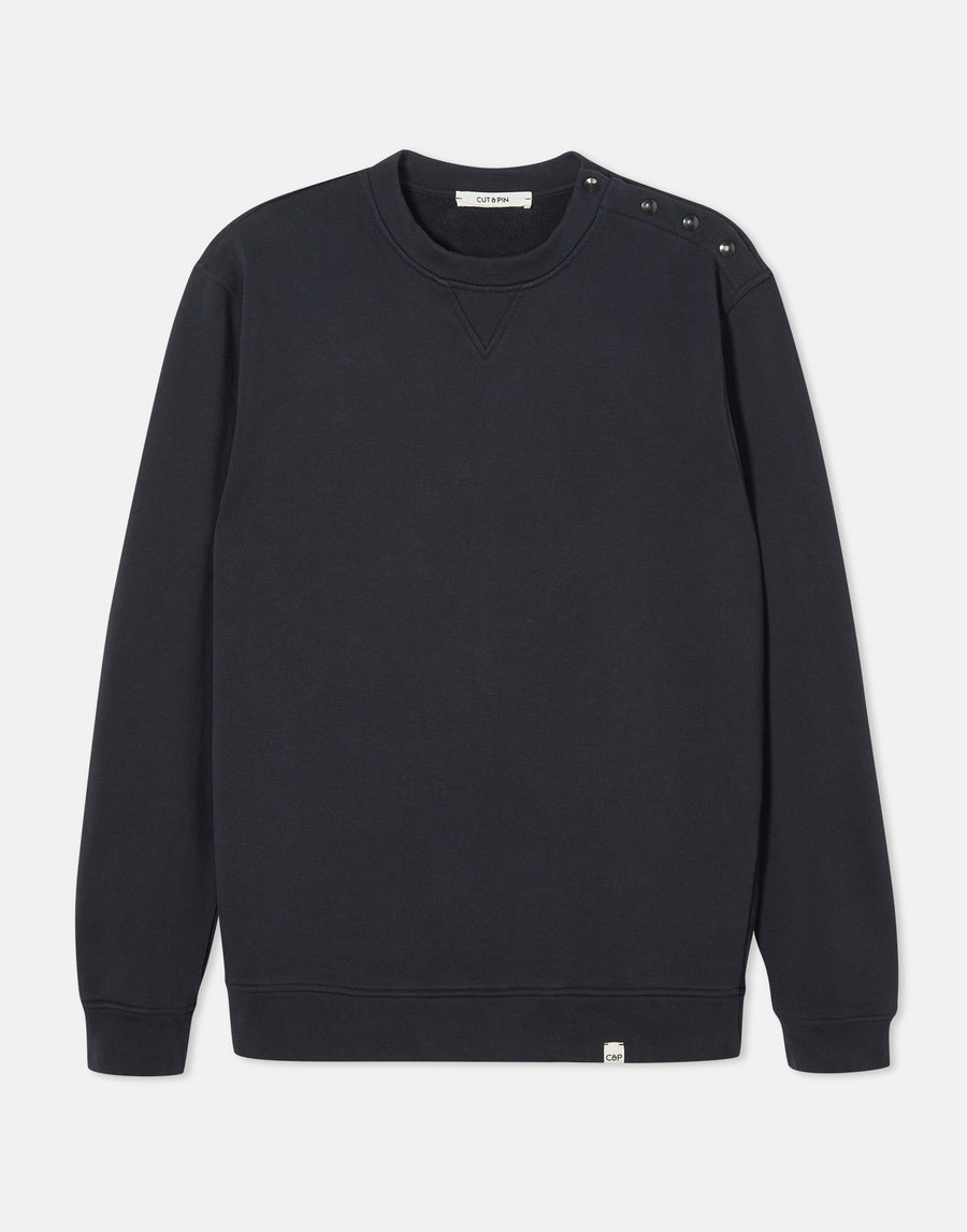 100% Natural Cotton Popper shoulder sweatshirt - Navy