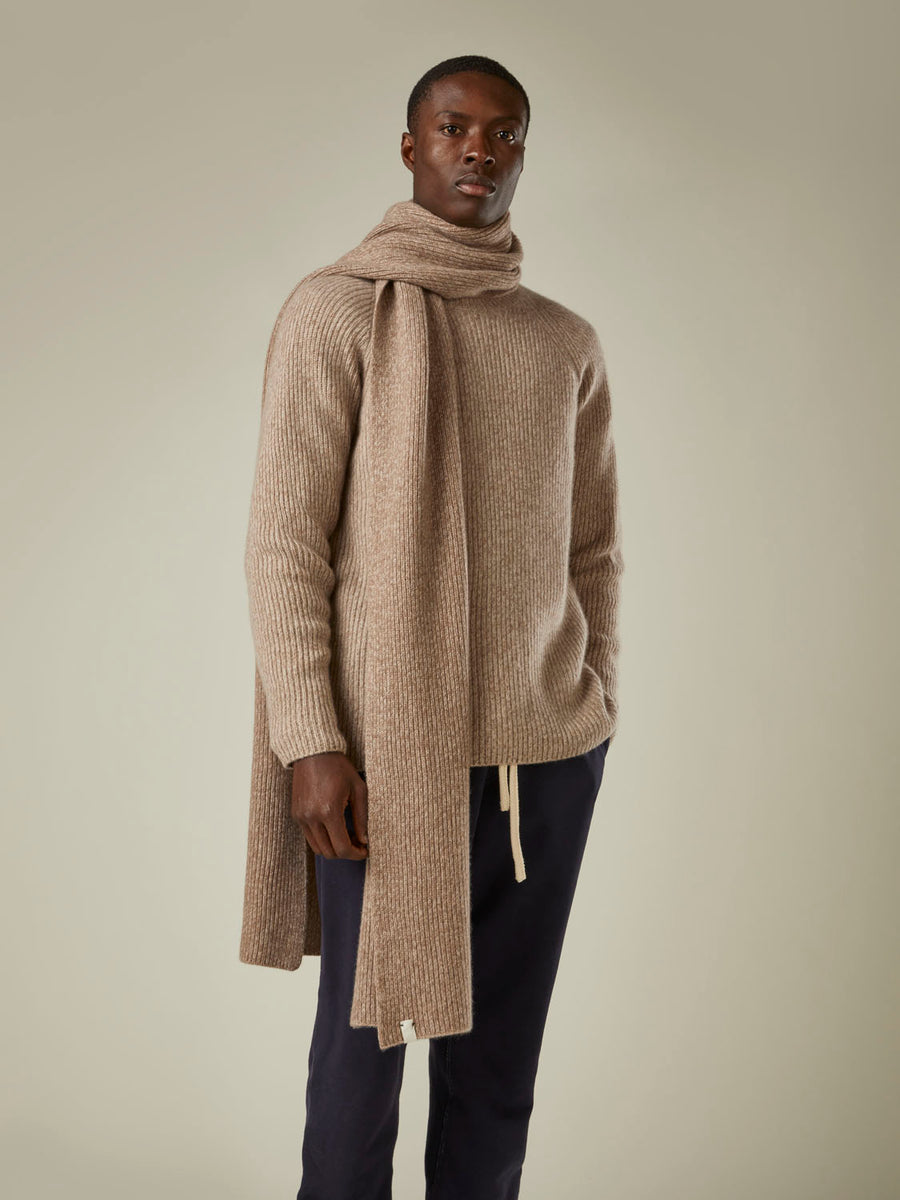 100% Cashmere ribbed long scarf in Oat